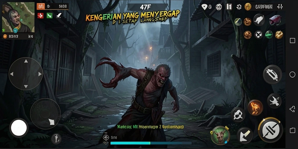 Tampilan gameplay mencekam di 47F dengan suasana gelap dan menakutkan.