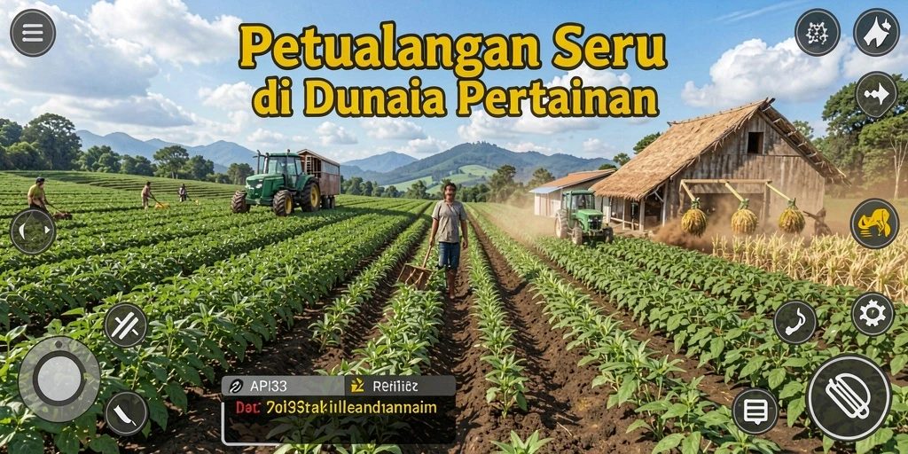Screenshot API33 menampilkan pemain yang sedang bertani dengan berbagai tanaman.