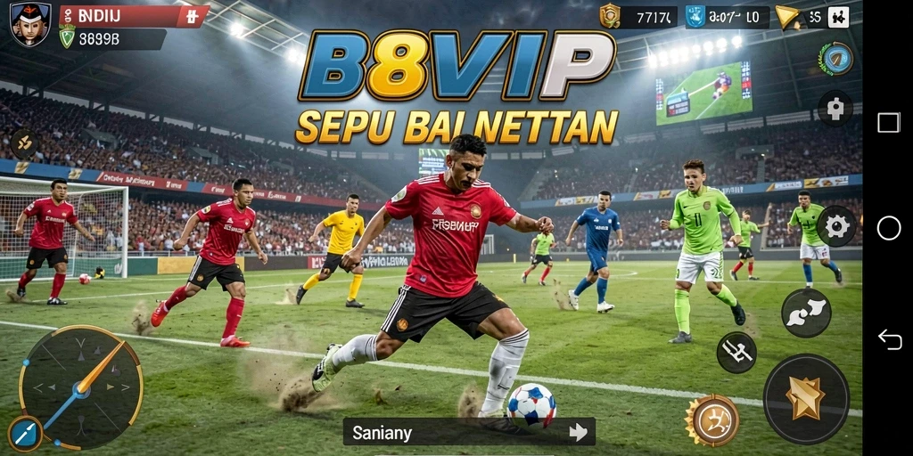 Tangkapan layar B8VIP yang menunjukkan aksi seru di lapangan sepak bola.