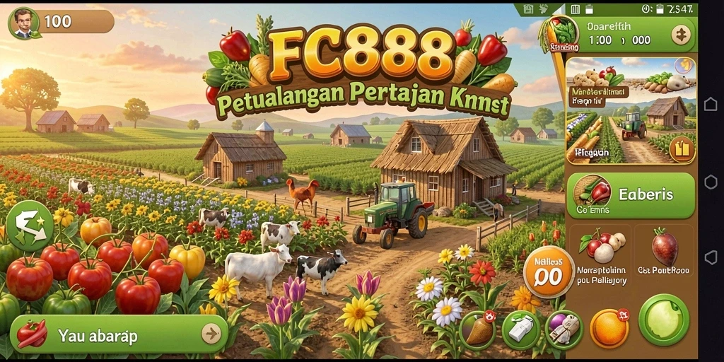Tampilan gameplay menakjubkan dari FC888 dengan kebun yang rimbun.