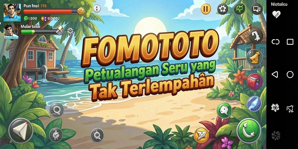 Screenshot gameplay FOMOTOTO menampilkan petualangan penuh aksi.