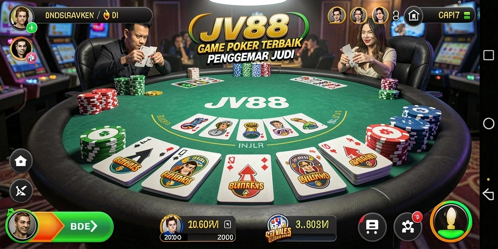 Tampilan menarik dari gameplay Poker JV88 di perangkat mobile.
