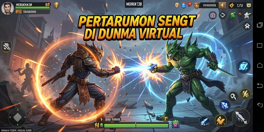Screenshot gameplay MERDEKA138 menunjukkan aksi pertarungan yang intens.