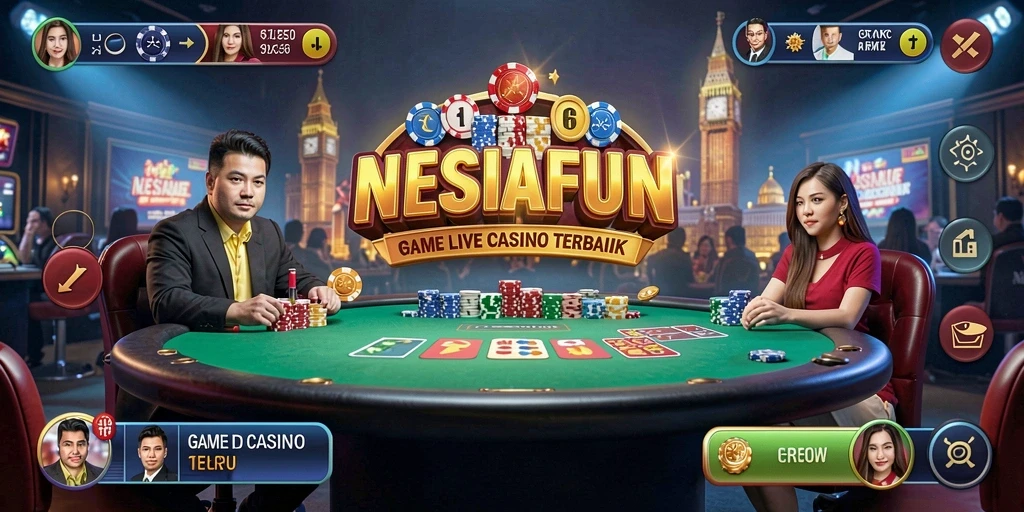 Layar gameplay Live Casino yang menampilkan dealer dan permainan langsung.