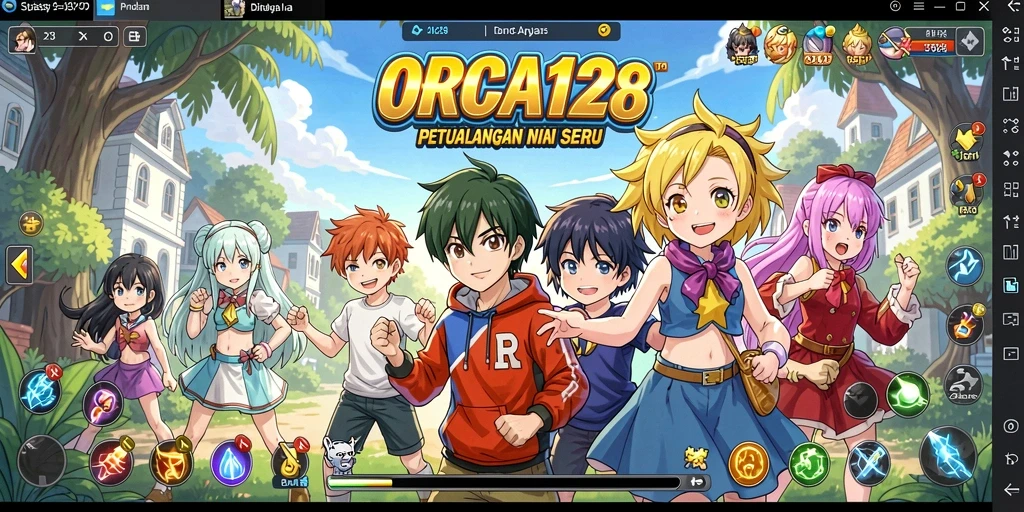 Tampilan gameplay ORCA128 yang penuh aksi dan karakter anime menarik.