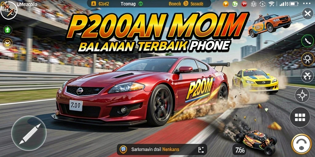 Screenshot menunjukkan aksi balapan mendebarkan dalam P200M.