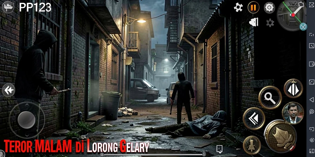 Screenshot PP123 menampilkan suasana menyeramkan dengan makhluk horor yang mengintai.