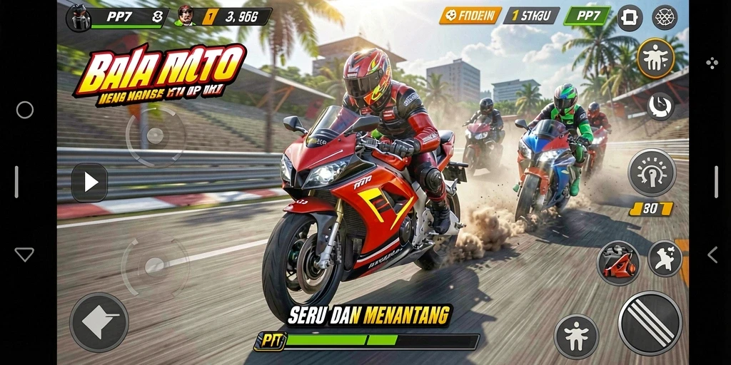 Tampilan gameplay seru balap motor di PP7.