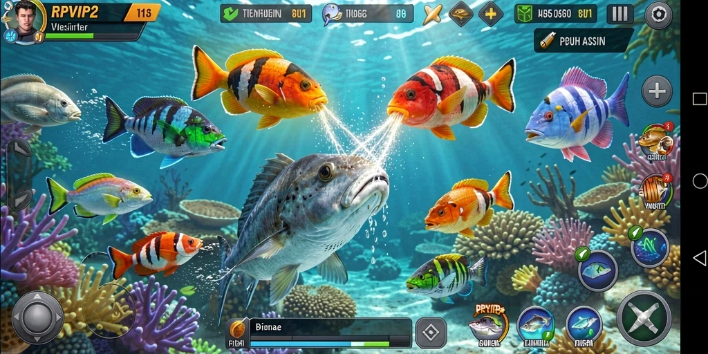 Tampilan penuh aksi dari gameplay Tembak Ikan RPVIP2.