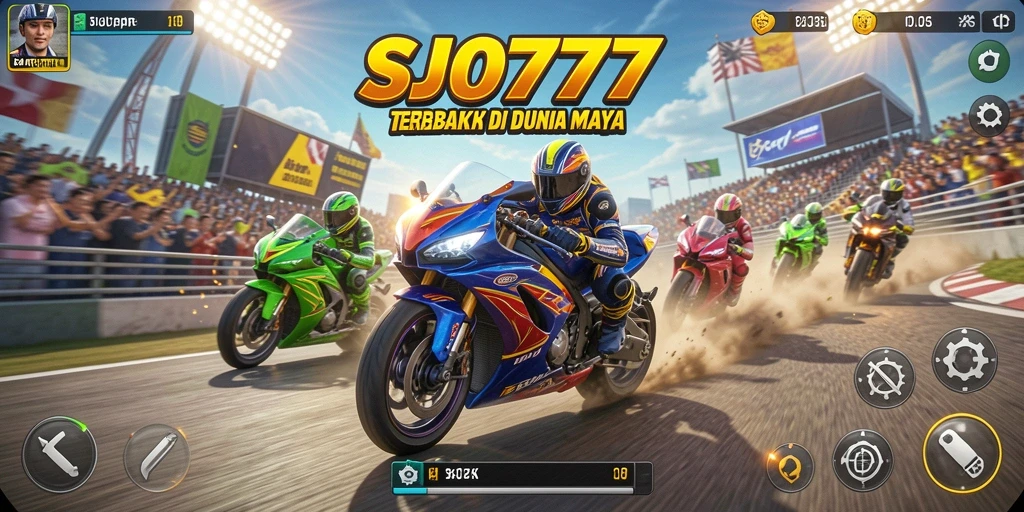 Gameplay menarik di SJO777 dengan motor balap yang cepat.