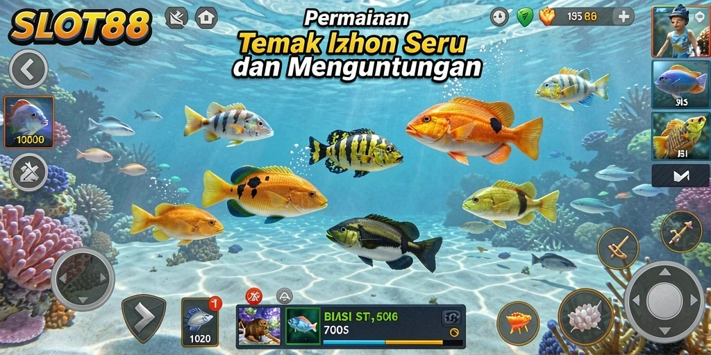 Tampilan menarik dari gameplay Tembak Ikan SLOT88.