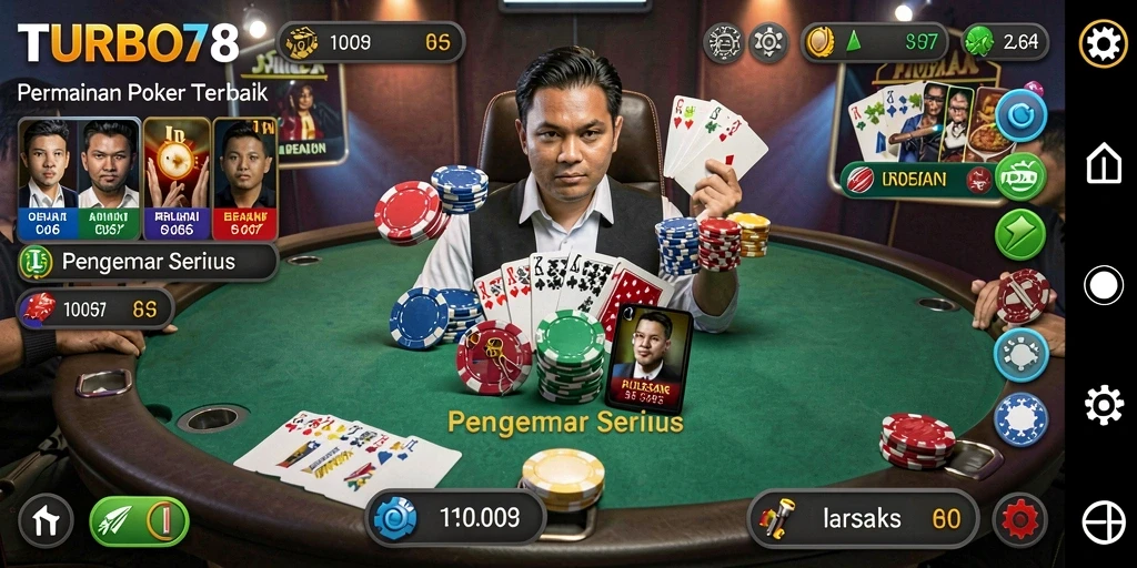 Tampilan antarmuka dan gameplay menarik dari TURBO78 Poker.
