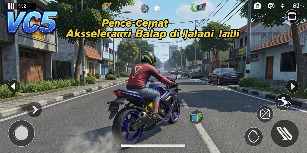 Screenshot VC5 menampilkan aksi balap yang intens dan mendebarkan.